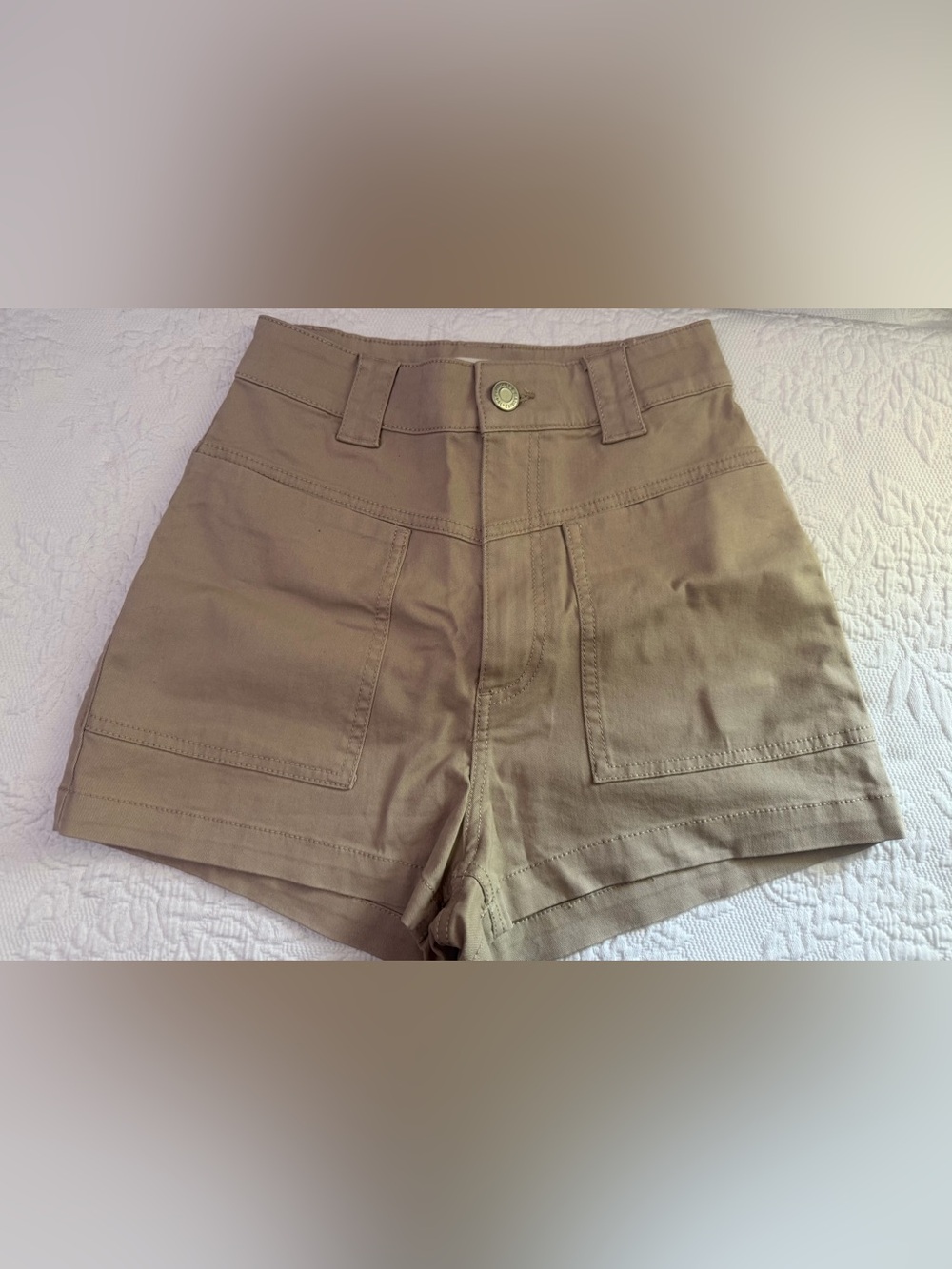 H&M Khaki High-Waist Utility Shorts